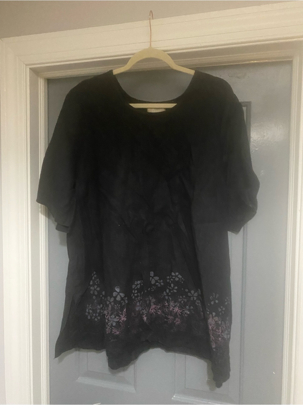 Blue Fish Black Floral Hem Women's Top